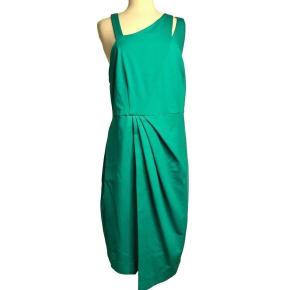 Rebel Wilson Sz 1X Asymmetrical Spliced Strap Dress Wrap Skirt Pleated Jade NEW - Picture 5 of 12